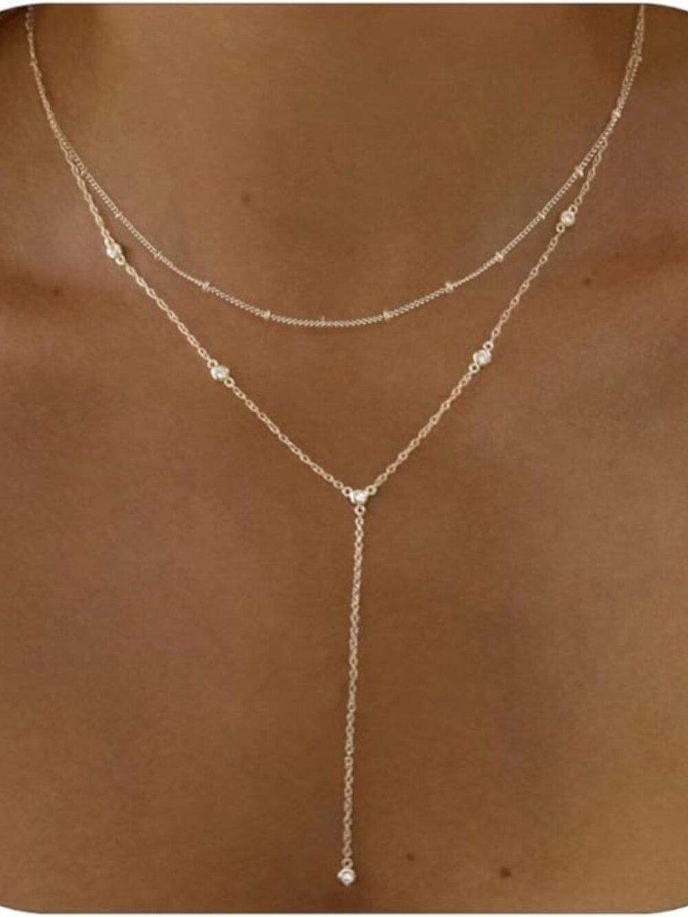 Gold Necklace for Women, Dainty Gold Long Necklaces 14k Gold Plated Prom Lariat